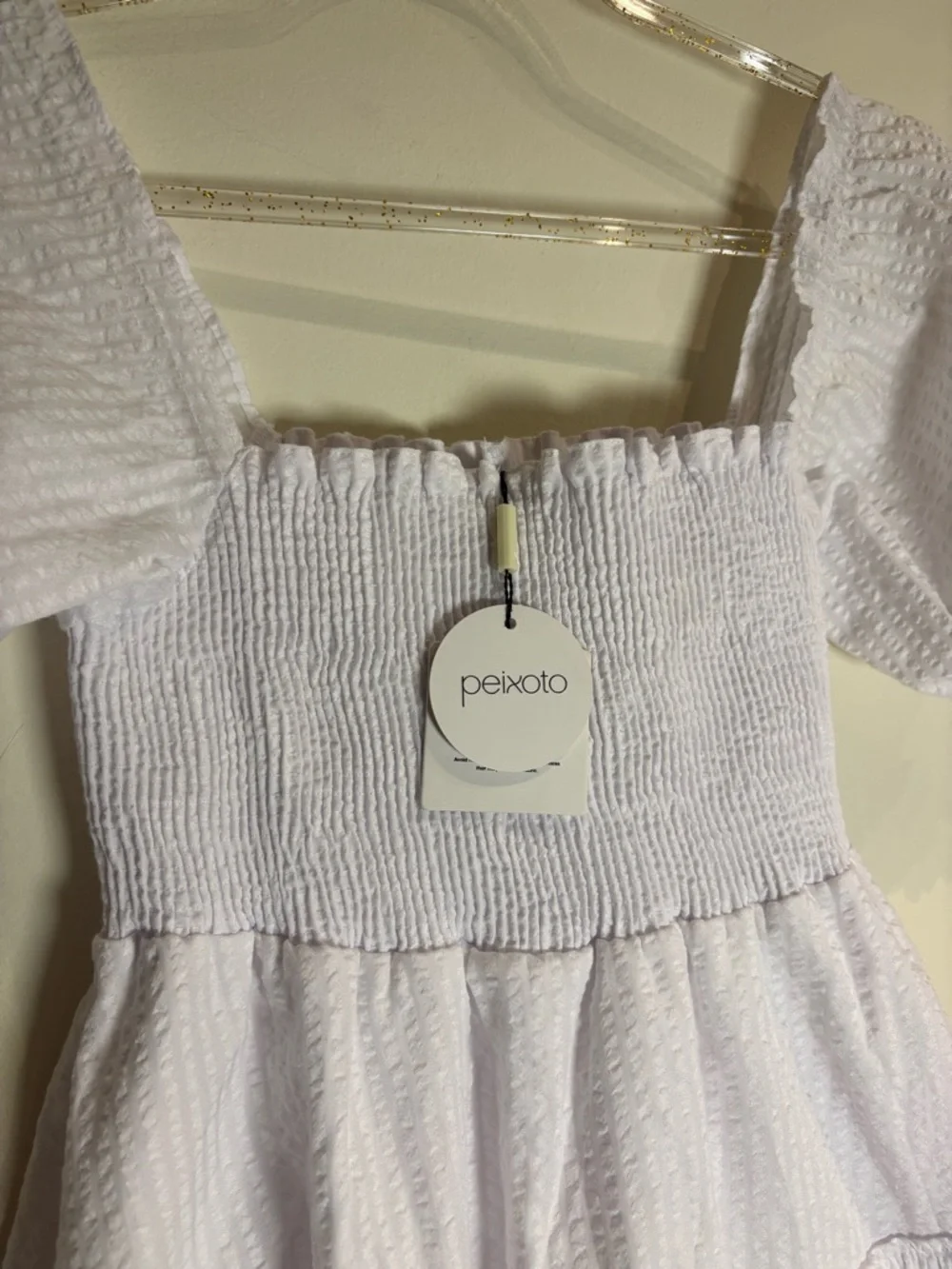 Pexioto NWT Coco White Smocked Puff Sleeve Mini Dress Size Medium - Picture 6 of 8